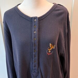 NWT We The Free Womens Blue Henley Crew Neck Shirt Size XL Preppy Stripes